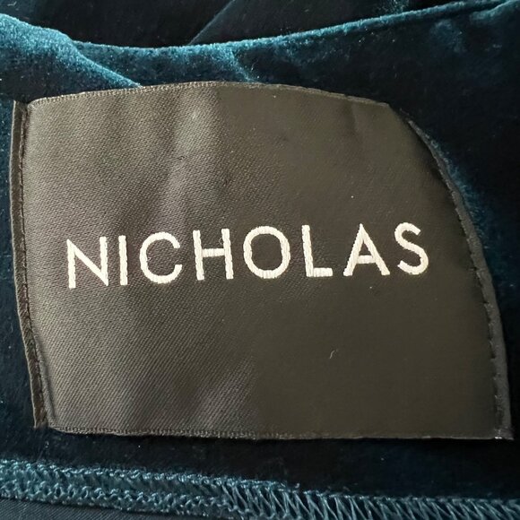 Nicholas Womans Velvet Off Shoulder Midi Dress Teal Blue Cocktail size 12 - Picture 9 of 16